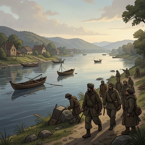The Journey Through New World from "The Knife of Never Letting Go". The landscapes and settlements along the river reveal a planet far more populated, varied, and interconnected than Todd was taught to imagine.