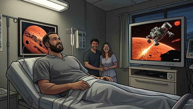 Chemotherapy Ward from "Animals". Chemotherapy Ward Laura accompanies Bill to what he hopes will be his final chemotherapy session as the rover descends toward Mars on television.