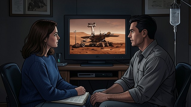 The Rover Landing from "Animals". The Rover Landing Laura and Bill watch the Curiosity rover descend toward Mars while his chemotherapy drips into his arm.
