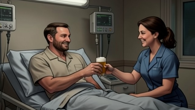 A Hospital Joke from "Animals". A Hospital Joke At the hospital, Bill jokes about Guinness and pork scratchings while Laura watches his treatment begin.