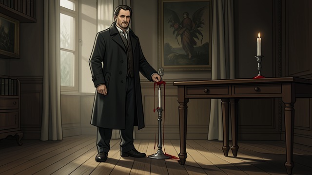 A Candlestick Missing from "Queen of Hearts". A Candlestick Missing A theft-shaped scene Cy is found beside a bloody candlestick, while its matching piece is gone.