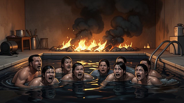 庄园大火,《红心皇后》中的场景。动物逃离火海 私人动物园里的动物四散逃窜 斑马、挡住贝拉去路的长颈鹿、逃入泳池避火的羚羊,以及其他较小的动物逃离燃烧的庄园。它们四处奔逃,让宾客们逃离火场的过程更加难以预料。 泳池成为避难所 热浪与火星蔓延至房屋时,一行人转移到泳池里。即使不会游泳的奎妮,也不得不下水躲避火焰。