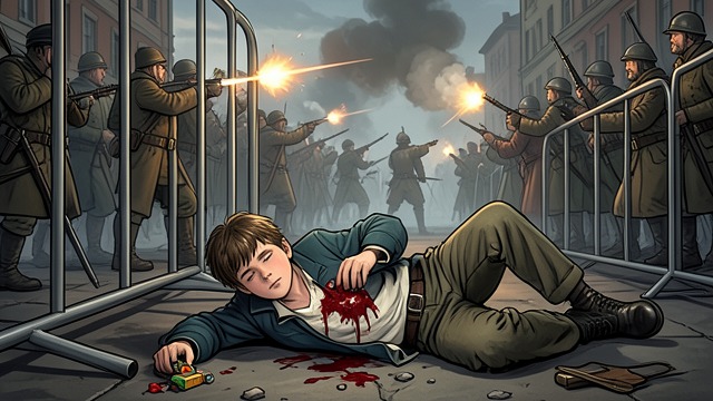 The Last Verse from "Les Misérables". The Last Verse A bullet lands A shot strikes Little Gavroche, and he falls before the barricade.