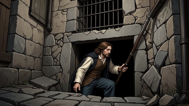 Entering the Underground from "Les Misérables". Entering the Underground An exit below the battle Jean Valjean carries the unconscious Marius away from the barricade while soldiers attack the defenders.