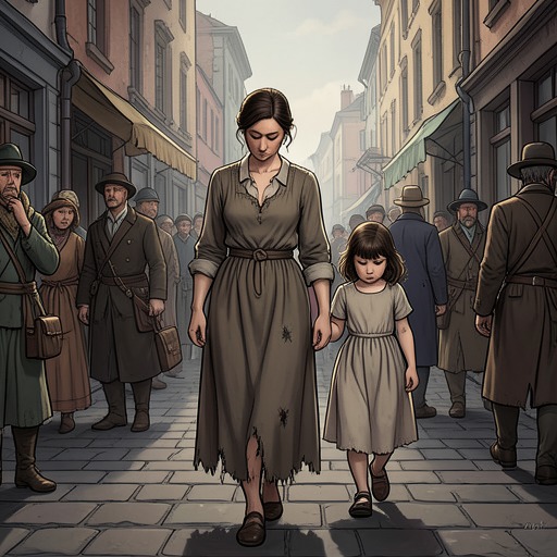 Poverty’s Descent into Exclusion from "Les Misérables". This thread traces how economic hardship and social judgment drive Fantine and Cosette from precarious security into suffering.