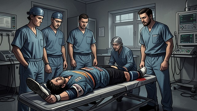 An Injury Ends Shane’s Playoffs from "Heated Rivalry". A Career Interrupted The Collision Shane is knocked unconscious in a collision and leaves the ice on a spinal board.