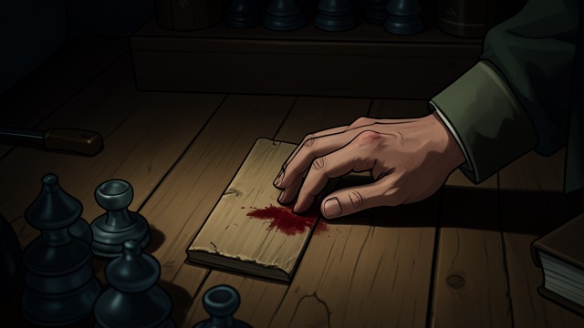 Blood on the Boards from "The Hellbound Heart". Blood on the Boards A concealed encounter While Julia is alone in the room, Rory cuts his hand and comes upstairs for help.