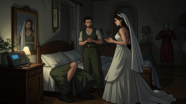 The Wedding Dress Encounter from "The Hellbound Heart". A Private Transgression The Staged Excuse Julia takes Frank upstairs on the pretext of showing him her wedding dress.
