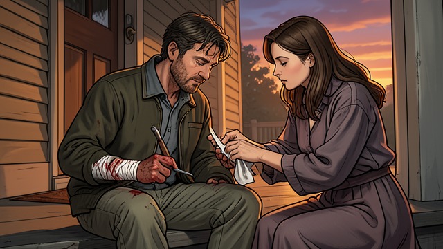 A Hand Wound and Hidden Stain from "The Hellbound Heart". A Hand Wound and Hidden Stain An ordinary accident Rory is absorbed in repairing a door when it catches in the wind and his chisel slips into his hand.