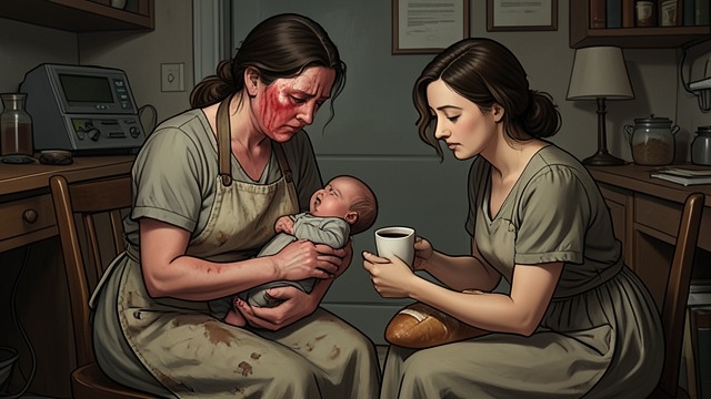 Crossing the Street from "Lessons in Chemistry". Crossing the Street A Neighbor Steps In Harriet visits Elizabeth when she finds her exhausted in the home laboratory with a crying newborn.
