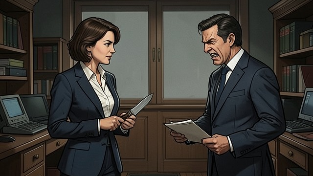 The Executive’s Threat from "Lessons in Chemistry". The Executive’s Threat A Private Summons Phil Lebensmal calls Elizabeth into his office alone, threatens her career, and treats her as someone he can control.