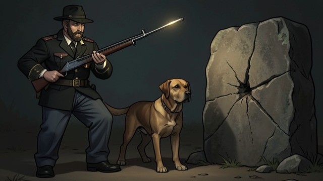 The Caretaker’s Rifle from "Lessons in Chemistry". The Caretaker’s Rifle A Threat at the Grave The cemetery caretaker points a rifle at Six-Thirty and fires.