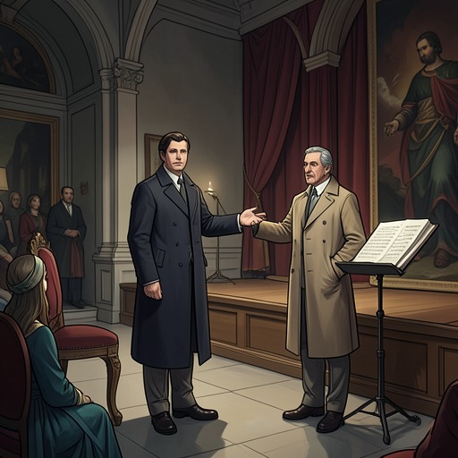 Mozart and the Emperor from "Amadeus". This flow follows the uneven relationship between Mozart and Joseph II, where curiosity and limited support never amount to lasting protection.