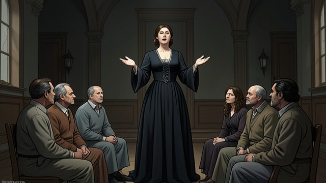A Voice in the Hall from "Aniara". A Voice in the Hall Listeners gathered The Blind Poetess’s songs draw passengers beyond their usual distractions.