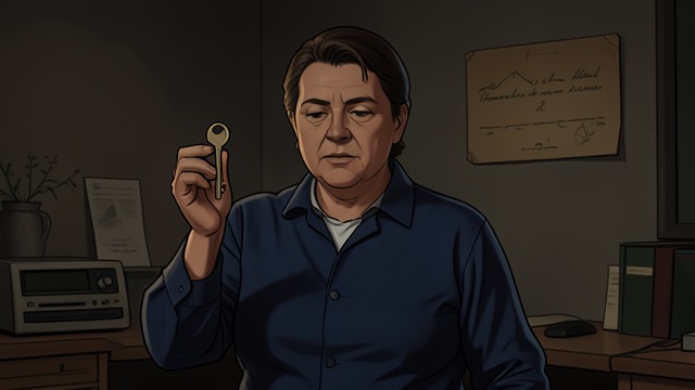 The Hidden Key from "H is for Hawk". A Message on Card An Old Gift While looking through her father’s shelves, Helen finds a key taped to cardboard with a short message from him.