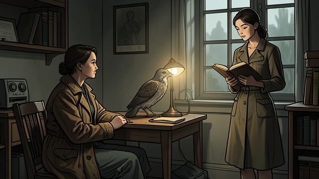 The First Human Visitor from "H is for Hawk". Sharing the Room A Difficult Visit Christina brings coffee and newspapers into Helen’s darkened house.