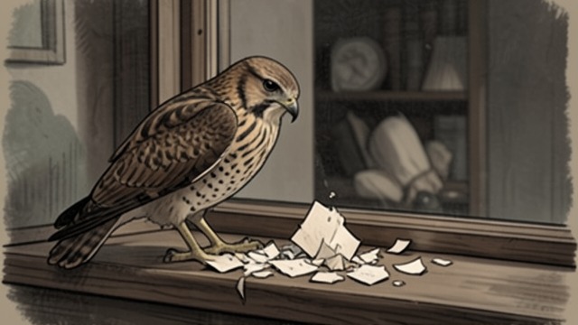 A Hawk Outside the Books from "H is for Hawk". More Than a Temperament An Unexpected Play Mabel catches and crunches paper, watches Helen through a rolled magazine, and shows unmistakable pleasure.