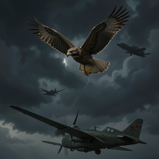 The Eagle and the Airman from "H is for Hawk". The meeting of hawks, aircraft, and military imagery forces Helen to question fantasies of safe distance, power, and innocence in the sky.