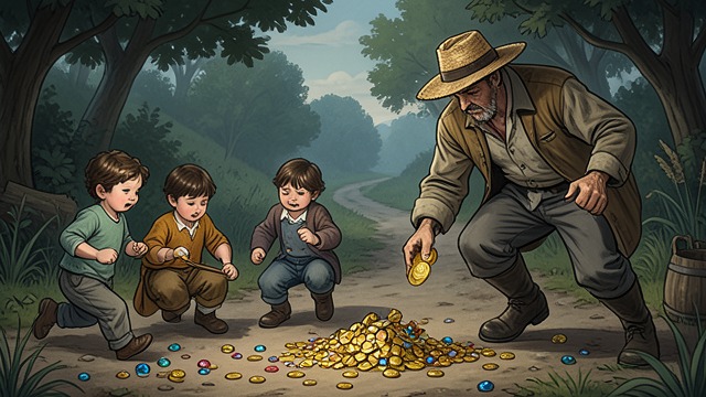 Gold as Playthings from "Candide". Gold as Playthings Wealth without reverence Children play with gold, emeralds, and rubies, then leave them behind when called to school.
