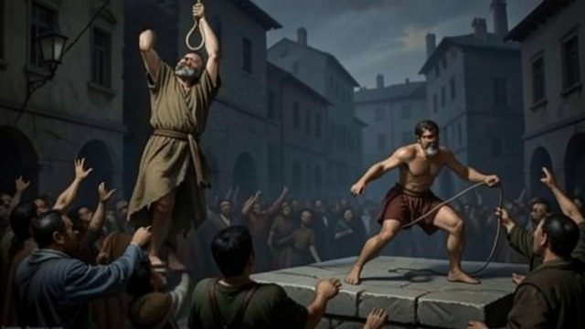 Execution in Lisbon from "Candide". Execution in Lisbon Punishment by ritual Authorities arrest Pangloss after the earthquake and condemn him at an auto-da-fé.