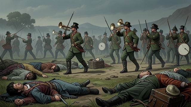 The Battle’s Pageantry from "Candide". The Battle’s Pageantry Violence staged as music Trumpets, drums, and cannon accompany a battle that kills thousands.