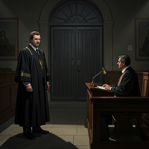 The Judge's Corruption from "Presumed Innocent". This flow follows the revelation that Larren's past dealings with Carolyn and North Branch defendants shape the trial's hidden pressures.