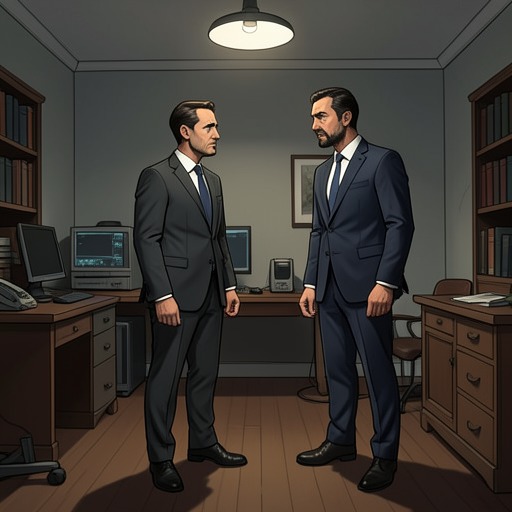 Rusty and Raymond's Broken Trust from "Presumed Innocent". This flow tracks a mentor relationship that shifts from loyalty to betrayal and ends in a guarded, pragmatic rapprochement.