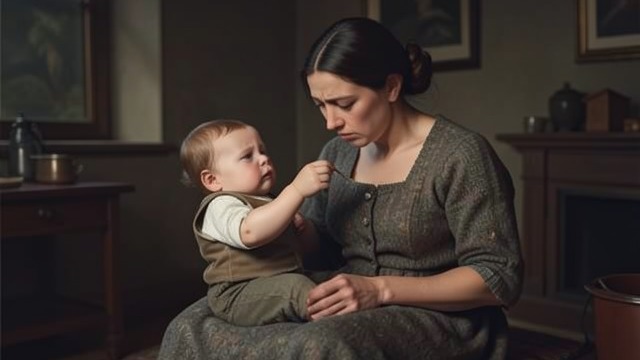 A Mother’s Daily Work from "The Most Precious of Cargoes". A Mother’s Daily Work Care in small acts Poor Woodcutter’s Wife feeds the child as best she can, seeks goat’s milk, and sings the baby to sleep.