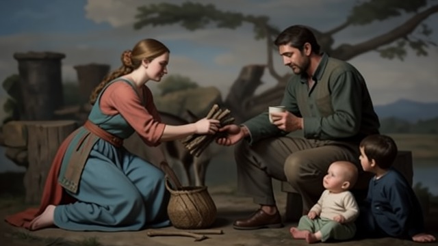 Firewood for Goat’s Milk from "The Most Precious of Cargoes". Firewood for Goat’s Milk A bargain between strangers Poor Woodcutter’s Wife offers firewood for a small cup of warm milk.