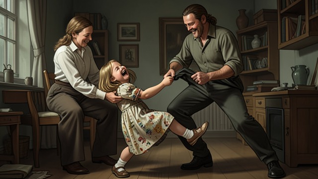 First Steps and First Words from "The Most Precious of Cargoes". First Steps and First Words Joy in the hut The girl pulls herself upright using Poor Woodcutter’s trousers, then laughs when she falls.