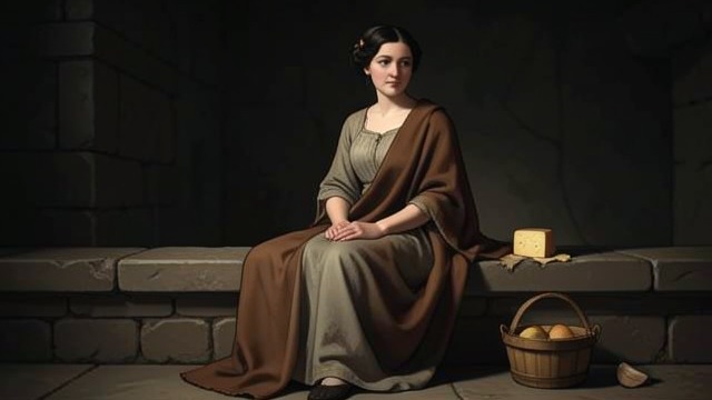 A Cloth for Cheese from "The Most Precious of Cargoes". A Cloth for Cheese From wrapping to work Poor Woodcutter’s Wife spreads the Prayer shawl on a surviving wall and lays cheese on it for sale.