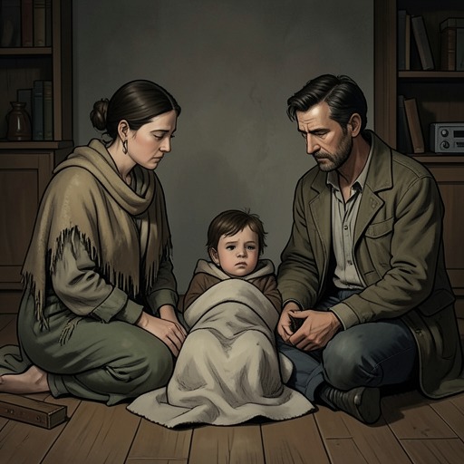 The Adoptive Parents’ Changing Household from "The Most Precious of Cargoes". This flow follows Poor Woodcutter and Poor Woodcutter’s Wife as they move from opposing responses to the baby toward a fragile, loving family and its violent…