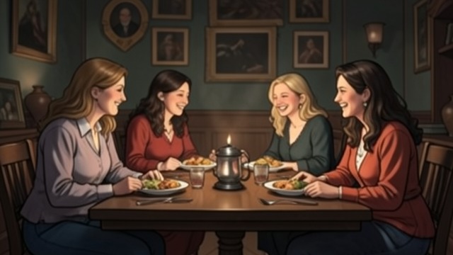 四位女性共庆生日,《教母》中的场景。四位女性共庆生日 安妮塔·卡瓦纳、娜奥米·富勒顿和乔伊·道尔顿与雷切尔·埃利奥特一同庆祝生日,并坦诚地谈论各自不同的烦恼。 没有唯一的生活范本 聚会上交织着一段岌岌可危的婚姻、一场离婚、一次海外搬迁,以及雷切尔·埃利奥特充满不确定性的新生活。她们的经历都无法成为彼此的完美范本。