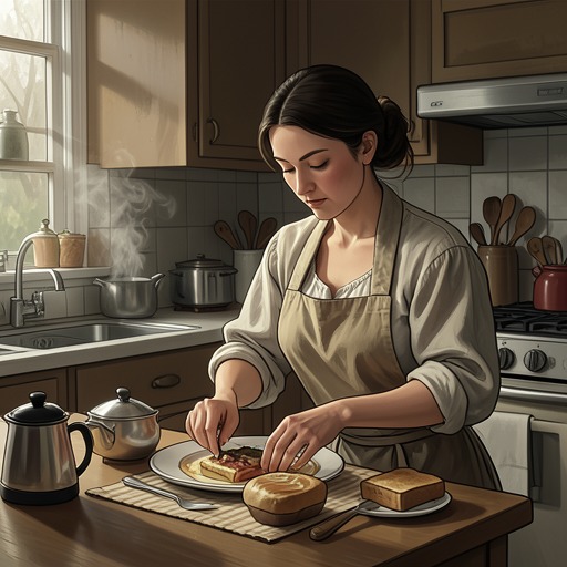 The Everyday Texture of Care from "The Godmother". Domestic details across the novel show how care is built through repetitive labor, small attentions, and uneven expectations rather than grand declarations.