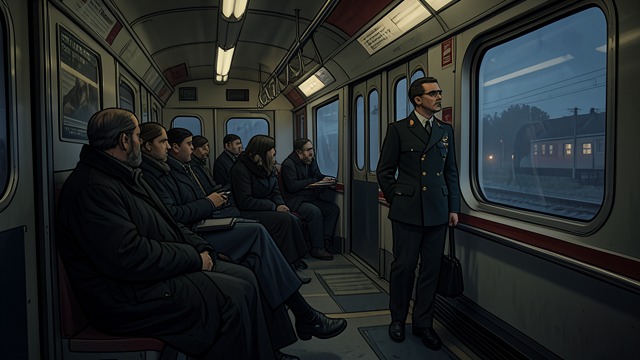 A Secret Train from "Peacemaker". A Secret Train The concealed return The party leaves Tirnamardi aboard an ordinary train rather than the conspicuous Red Train.
