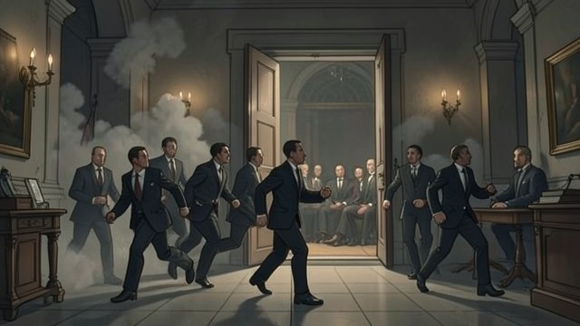 The Council Secured from "Peacemaker". The Council Secured Fighting at the threshold The Council guards open fire, and Bren’s team is caught amid shattered doors, alarms, smoke, and injuries.