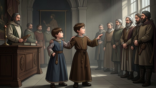 Human Guests at Court from "Peacemaker". Human Guests at Court Difference made visible The three children attract attention because many attendees have never met young humans.