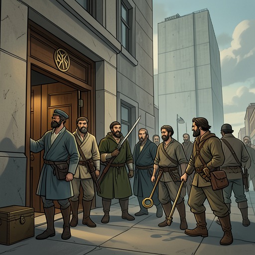 The Assault and Restoration from "Peacemaker". The Guild operation evolves from a lawful entry into a controlled seizure that removes compromised leaders and restores the former leadership.