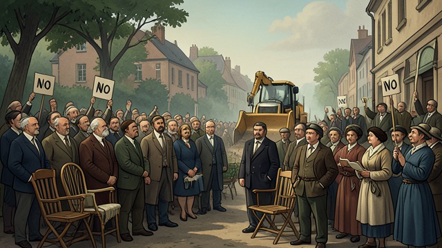 The Cemetery Is Defended from "The Thursday Murder Club". The Cemetery Is Defended Residents hold the path Ron turns the arrival of the diggers into a public stand, and residents build a human barricade with chairs…