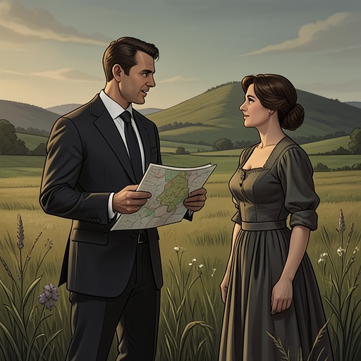 The Playfair Family and the Hill from "The Thursday Murder Club". This flow follows the land negotiations around Gordon Playfair, from Ventham’s pressure to Joanna’s later acquisition.