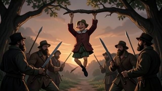 The Hanging at the Oak from "Pinocchio". Danger Escalates The Assassins’ Attack Pinocchio continues toward the Field of Miracles despite the Talking Cricket’s warning.