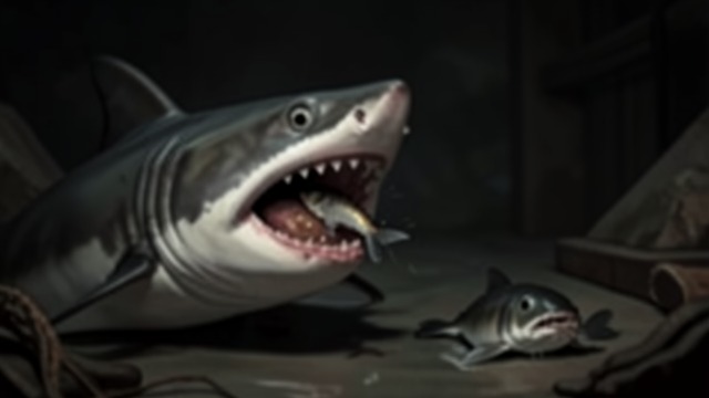 A Prison Companion from "Pinocchio". A Meeting in Darkness Shared Captivity Pinocchio hears a voice and finds the Tuna trapped inside the Great Shark.