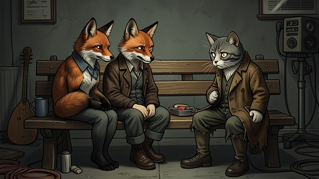 The False Invalids from "Pinocchio". A Calculated Meeting An Act of Misfortune The Fox pretends to be lame, and the Cat pretends to be blind; together they approach Pinocchio as fellow sufferers.