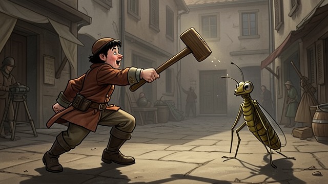 A Hammer Thrown from "Pinocchio". Counsel Silenced A Cruel Answer The Talking Cricket calls Pinocchio a puppet with a wooden head, hoping that bluntness will make the danger clear.