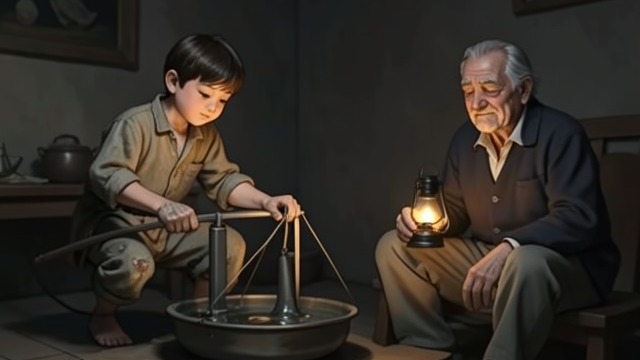 Care Returned from "Pinocchio". A Changed Household Work for His Father On shore, Pinocchio supports Geppetto by turning a water-lifting device and making baskets.