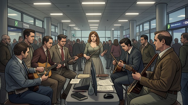 A Concert at the Airport from "Station Eleven". A Concert at the Airport Music resumes The company performs for the airport settlement, bringing its instruments into a community organized around work and…