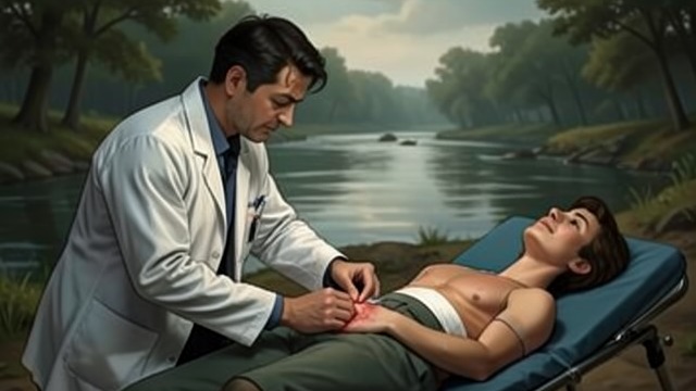 The Healer by the River from "Station Eleven". The Healer by the River A new profession After leaving Toronto, Jeevan eventually reaches McKinley and apprentices to a doctor.