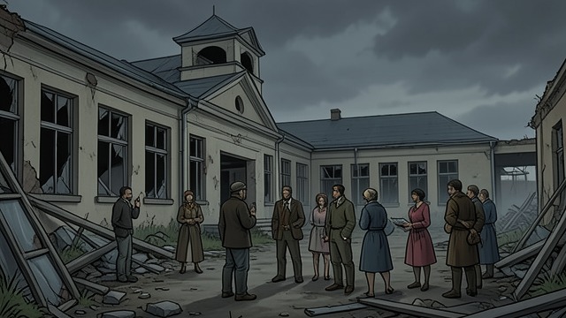 The Abandoned School from "Station Eleven". The Abandoned School A search for instruments Kirsten, August, and other members inspect a ruined school, hoping to find useful instruments.