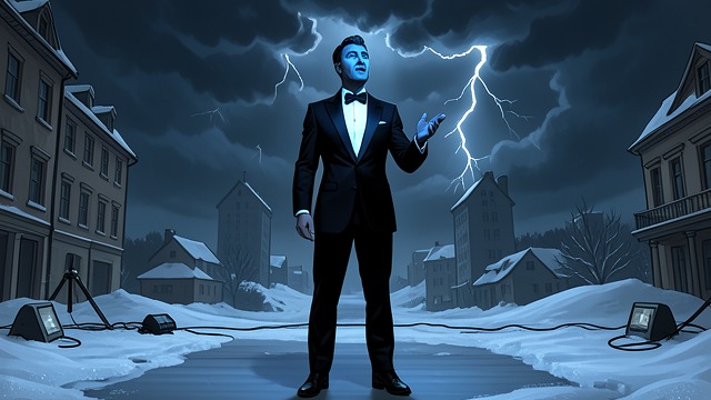 A King in Blue Light from "Station Eleven". A King in Blue Light The staged storm Arthur Leander plays Lear beneath theatrical snow at the Elgin Theatre.