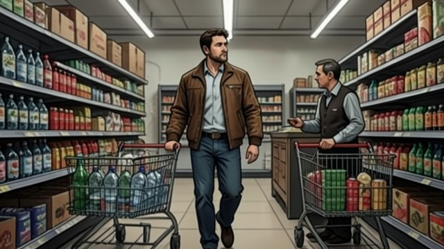 The Grocery Carts from "Station Eleven". The Grocery Carts Acting on incomplete knowledge Jeevan buys water, canned food, medicine, and practical supplies, making repeated trips through the store.
